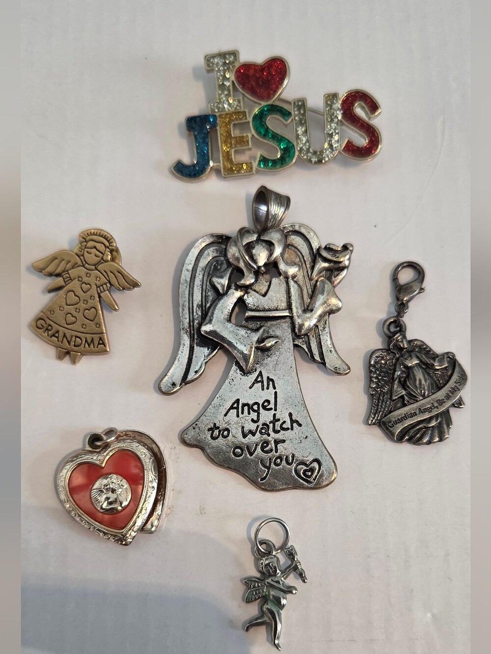 Religious Angel & 'I Love Jesus' Accent Charms Set - Silver and Multicolor